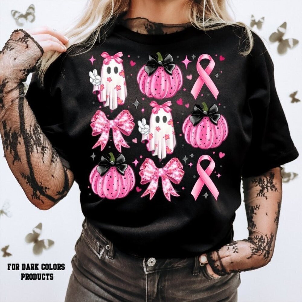Breast Cancer Ghost Coquette Bow Retro Breast Cancer